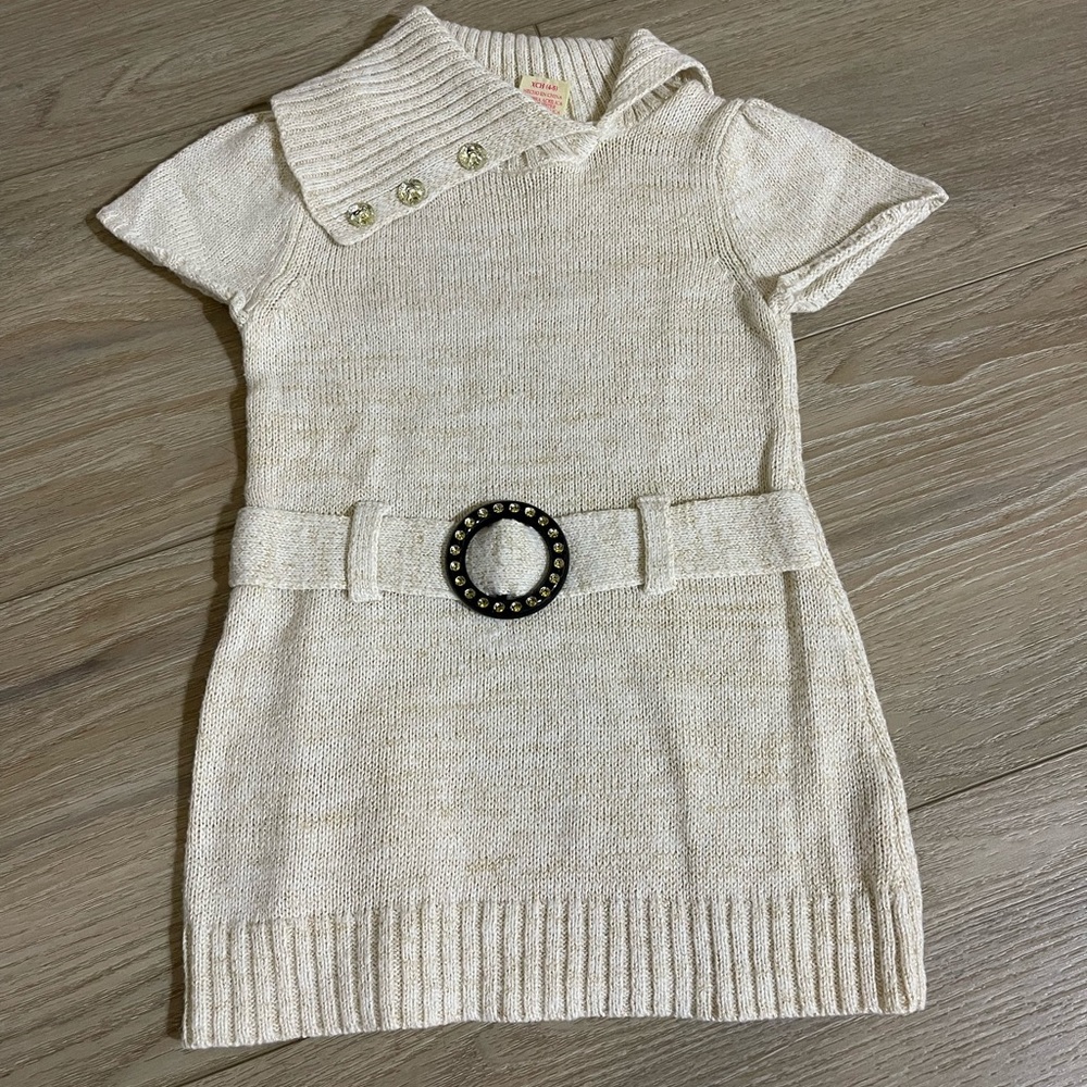 Chic Cream Knit Dress with Belt